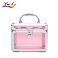 Pink Aluminum  Acrylic clear Cosmetic Box Portable Mini small case for beauty